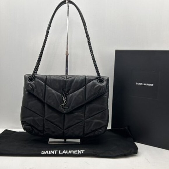Yves Saint Laurent YSL Medium Black Quilted Puffer Leather Chain Bag Loulou - Picture 1 of 7